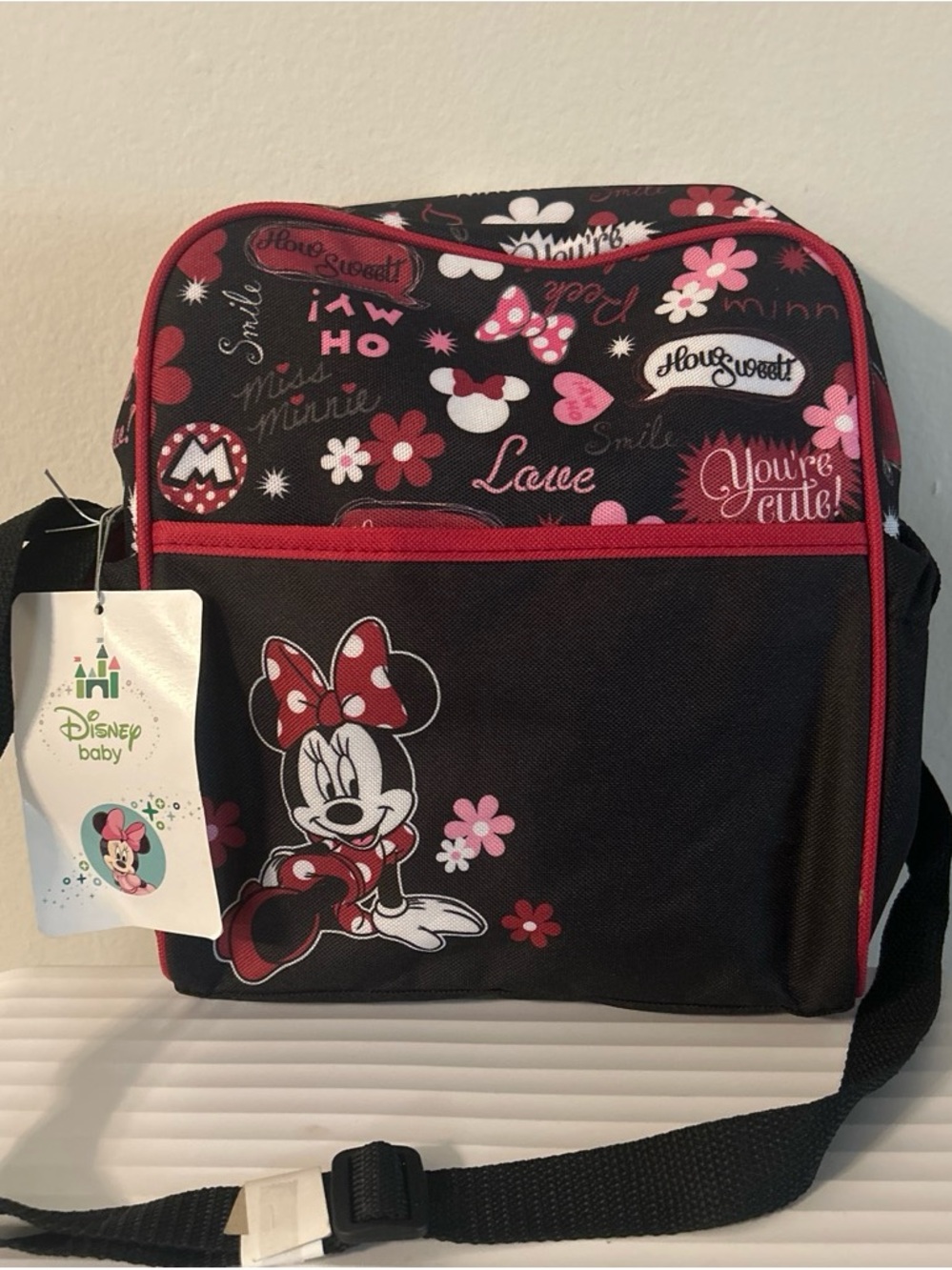 Disney Minnie Mouse Black and burgundy, mini tote Bag with Pink Accents